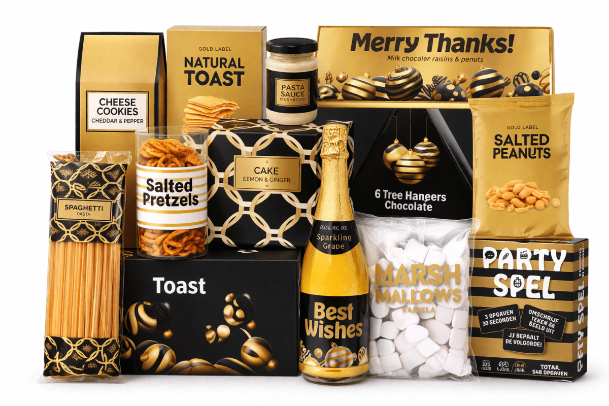 Een afbeelding van een luxe kerstpakket die verkrijgbaar is bij Kerstpakketwebshop.nl